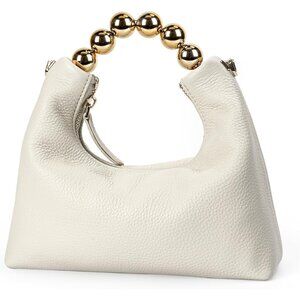 ⚡ Women's Top Handle Chain Pearl Strap Leather Crossbody Tote White Bag